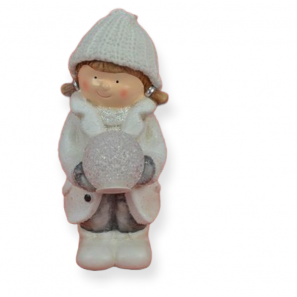 Bambina con Cappello di Lana e Palla di Neve Bianca